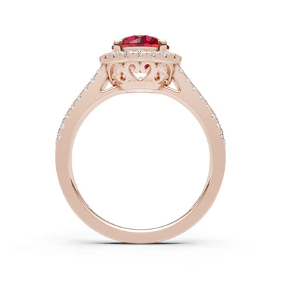 Round Cut Gemstone Halo Double Band Pave
