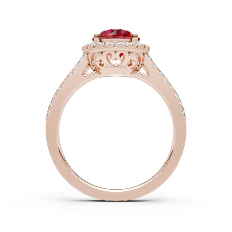 Round Cut Gemstone Halo Double Band Pave