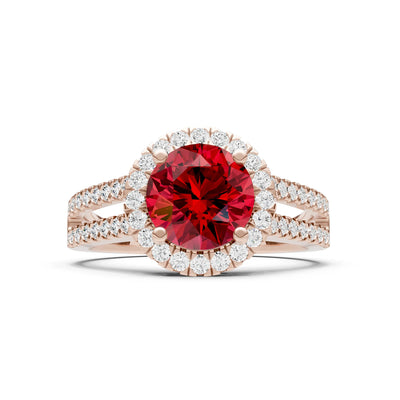 Ruby Halo Double Round Cut Band Pave