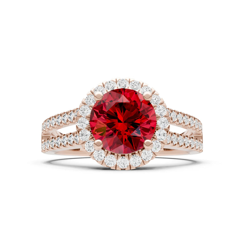 Round Cut Gemstone Halo Double Band Pave