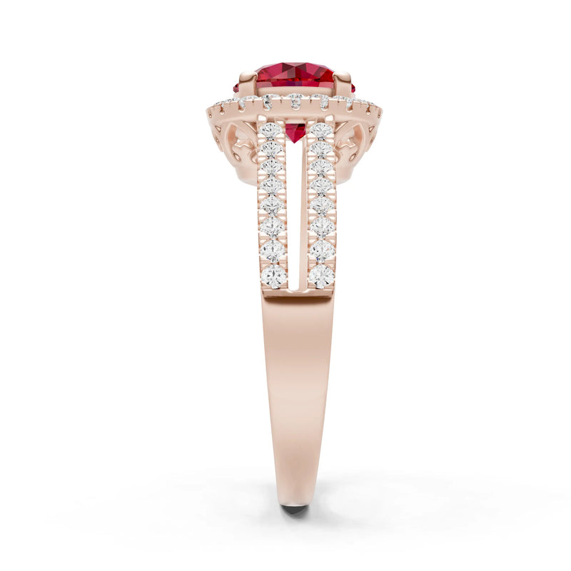 Round Cut Gemstone Halo Double Band Pave