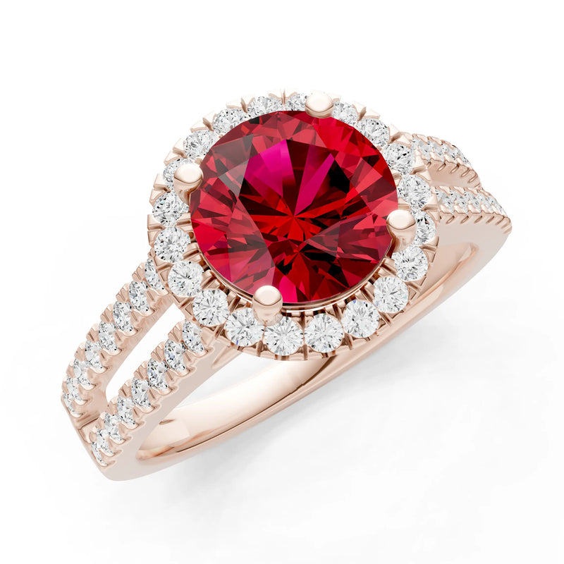 Round Cut Gemstone Halo Double Band Pave