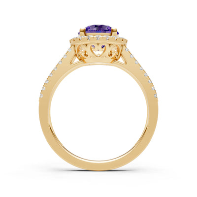 Round Cut Gemstone Halo Double Band Pave