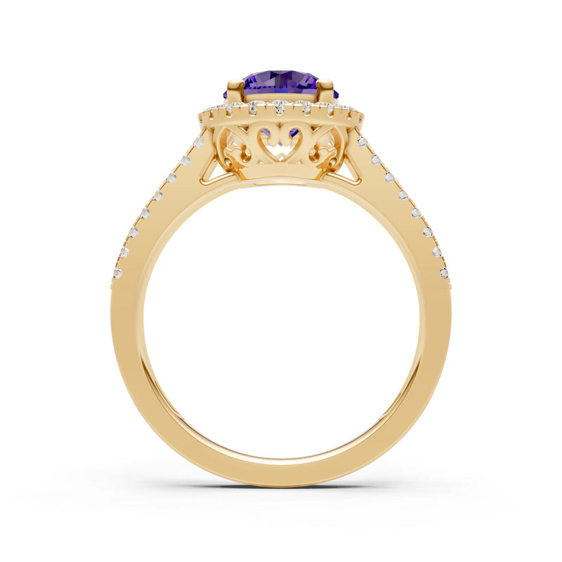 Round Cut Gemstone Halo Double Band Pave