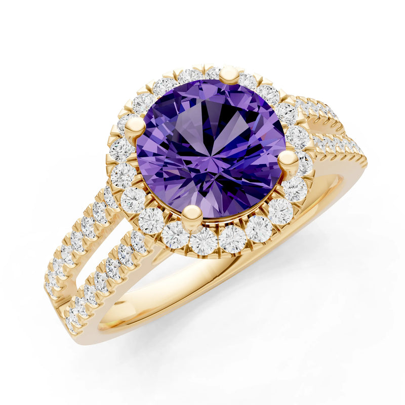 Round Cut Gemstone Halo Double Band Pave