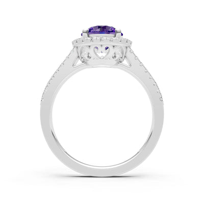 Round Cut Gemstone Halo Double Band Pave
