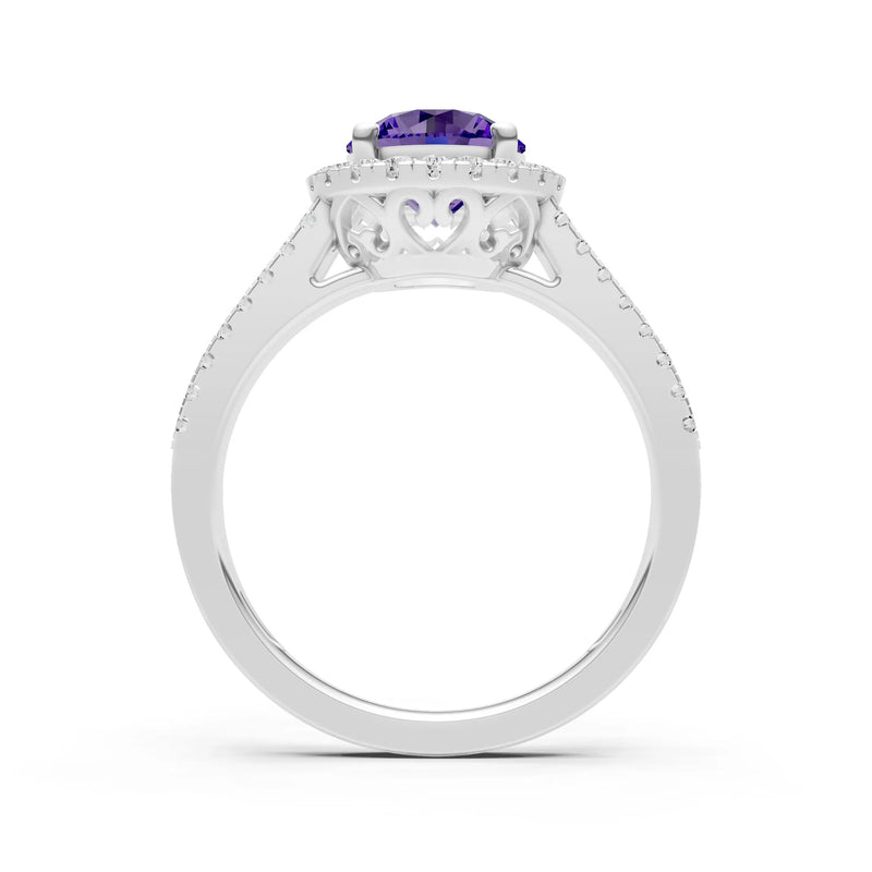 Round Cut Gemstone Halo Double Band Pave