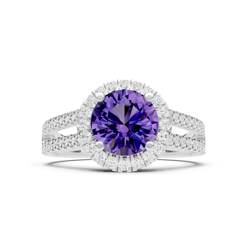 Round Cut Gemstone Halo Double Band Pave