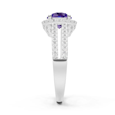 Round Cut Gemstone Halo Double Band Pave