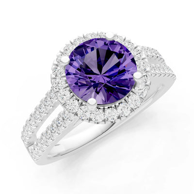 Round Cut Gemstone Halo Double Band Pave