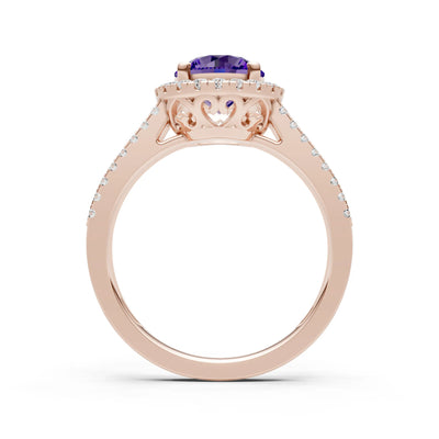 Round Cut Gemstone Halo Double Band Pave
