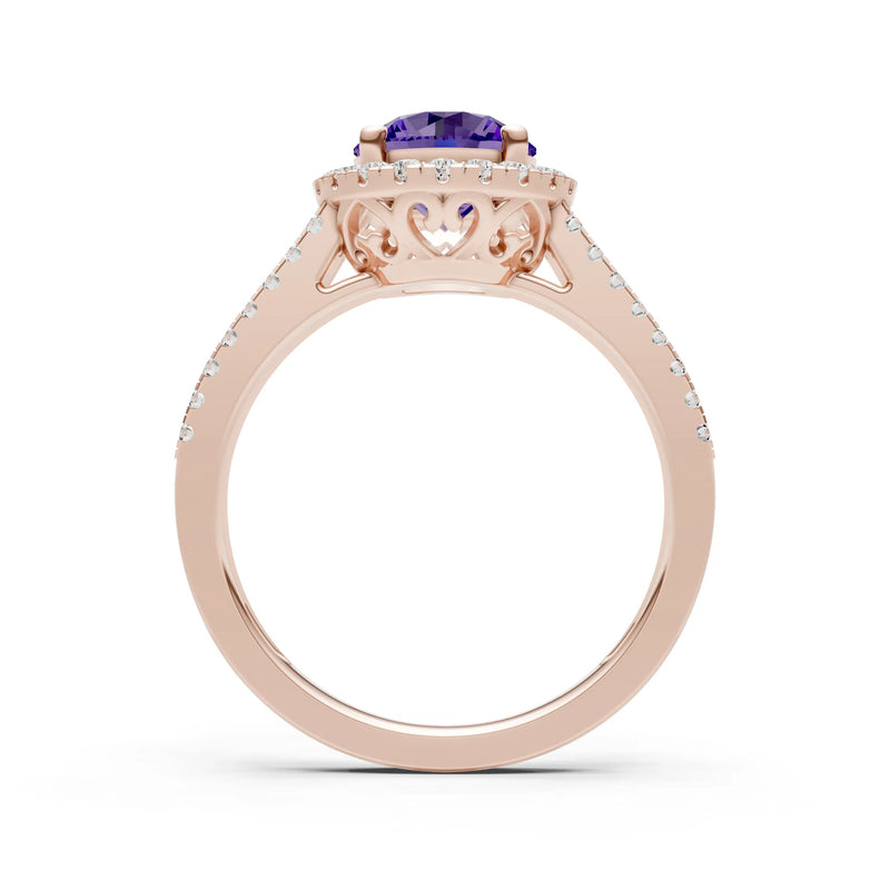 Round Cut Gemstone Halo Double Band Pave