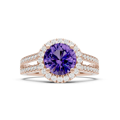 Round Cut Gemstone Halo Double Band Pave