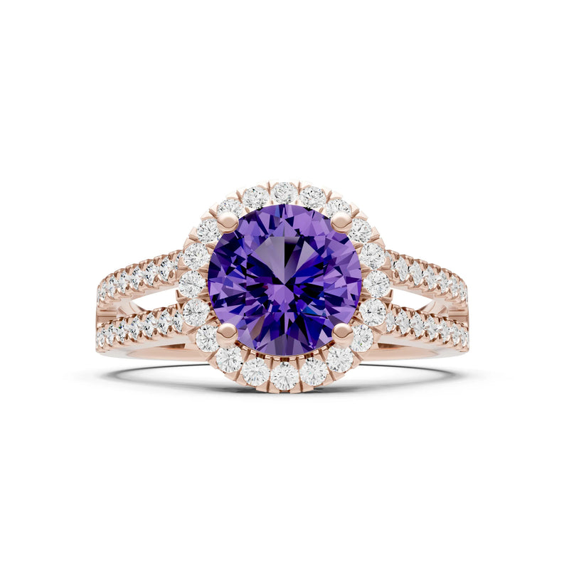 Round Cut Gemstone Halo Double Band Pave