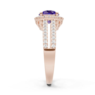 Round Cut Gemstone Halo Double Band Pave