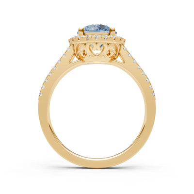 Round Cut Gemstone Halo Double Band Pave