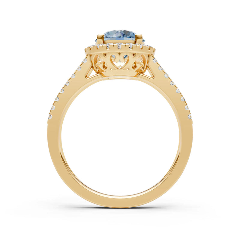 Round Cut Gemstone Halo Double Band Pave