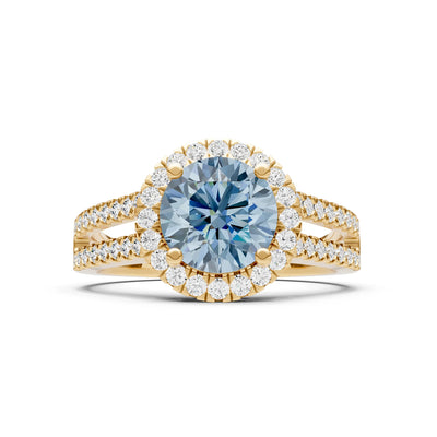 Round Cut Gemstone Halo Double Band Pave