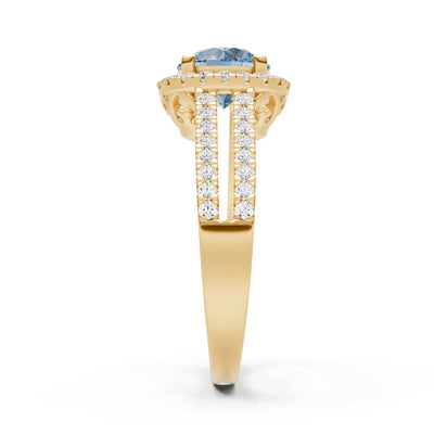 Round Cut Gemstone Halo Double Band Pave