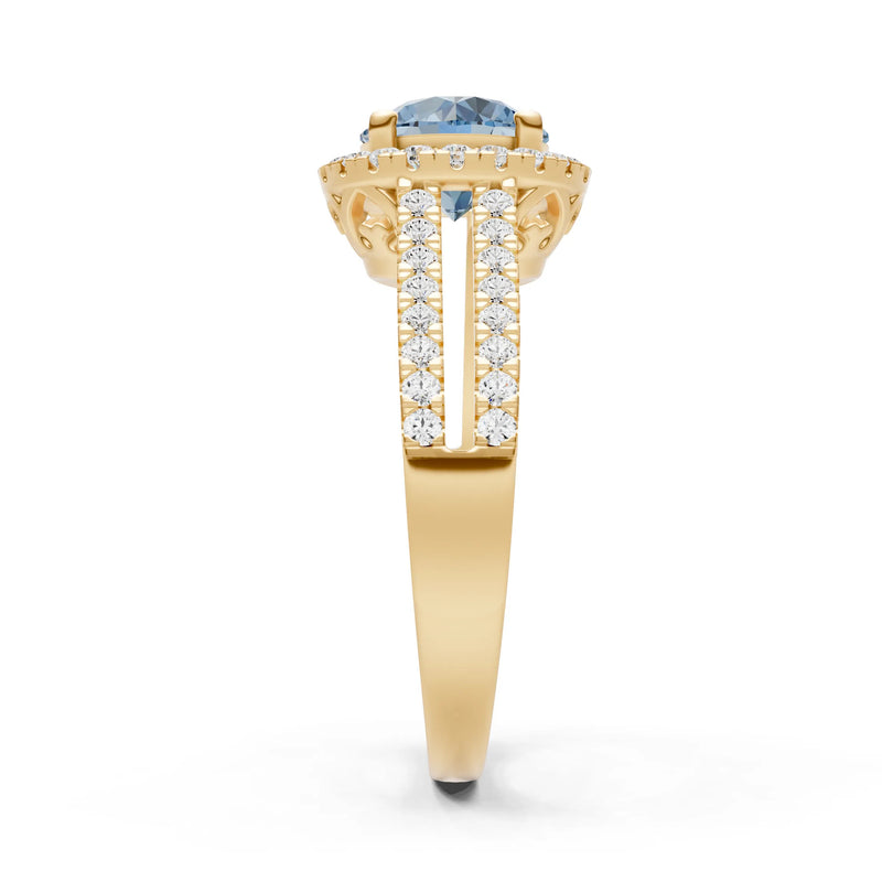 Round Cut Gemstone Halo Double Band Pave