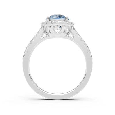 Round Cut Gemstone Halo Double Band Pave