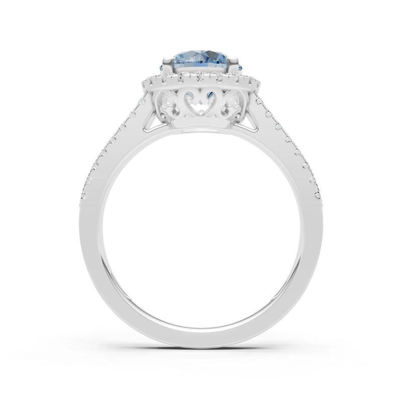 Round Cut Gemstone Halo Double Band Pave