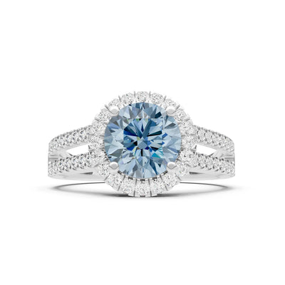 Round Cut Gemstone Halo Double Band Pave