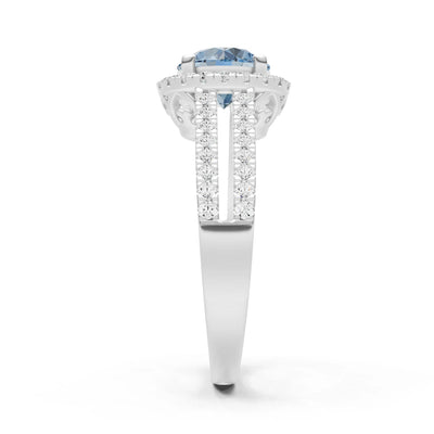 Round Cut Gemstone Halo Double Band Pave