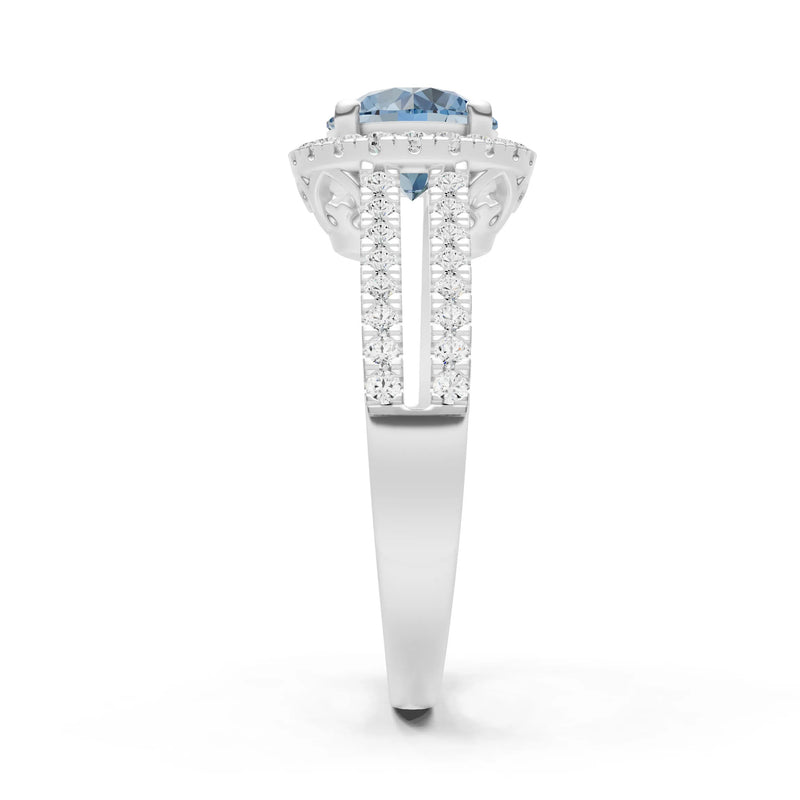 Round Cut Gemstone Halo Double Band Pave