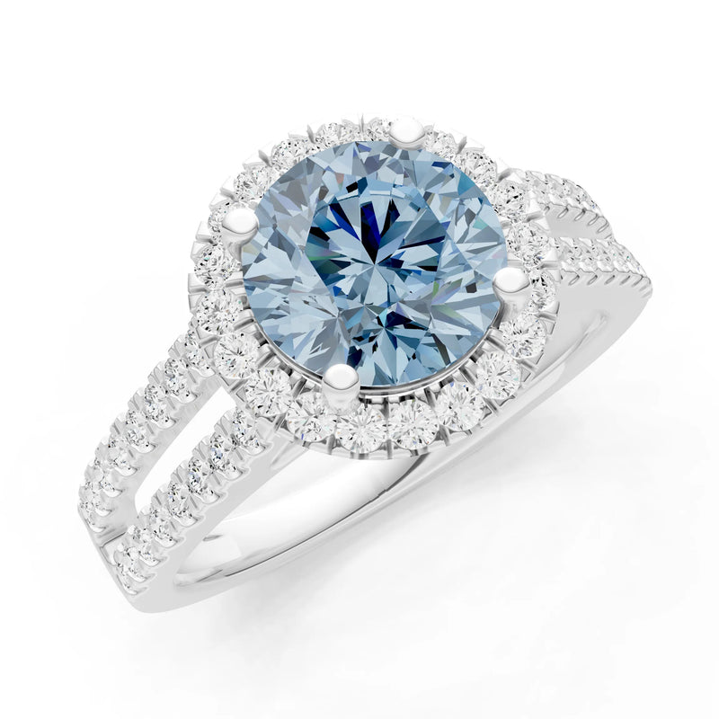 Round Cut Gemstone Halo Double Band Pave