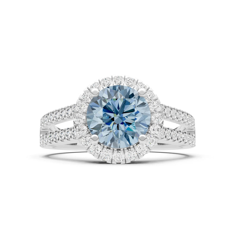 Aquamarine Halo Double Round Cut Band Pave