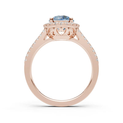 Round Cut Gemstone Halo Double Band Pave