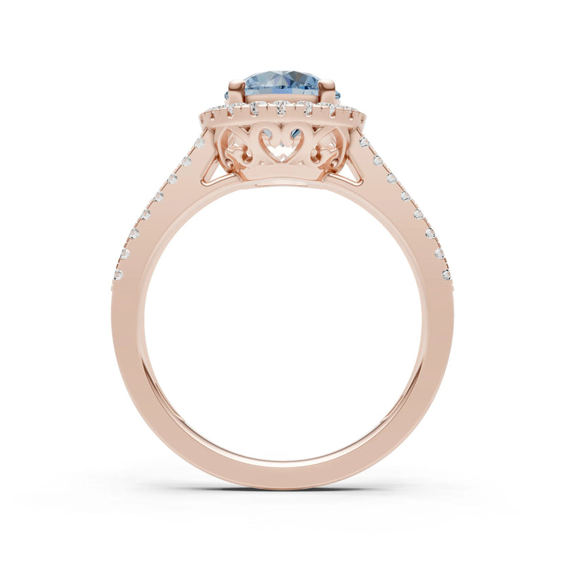 Round Cut Gemstone Halo Double Band Pave