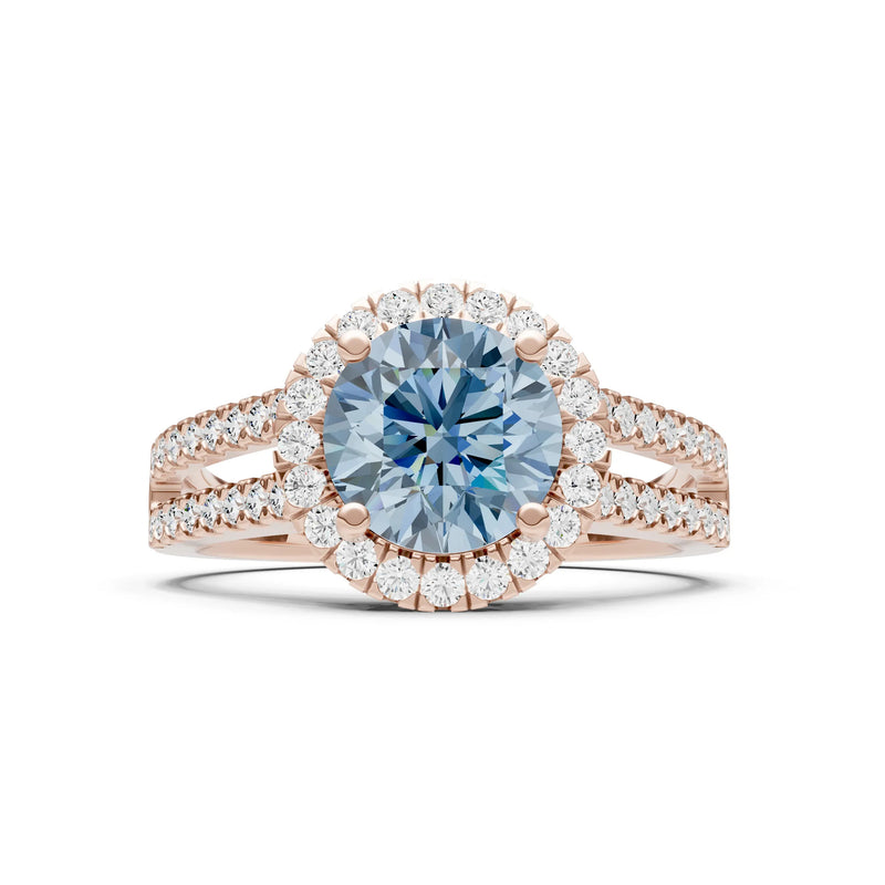 Round Cut Gemstone Halo Double Band Pave