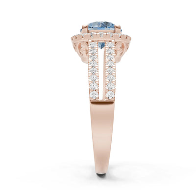 Round Cut Gemstone Halo Double Band Pave