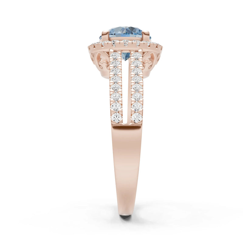 Round Cut Gemstone Halo Double Band Pave
