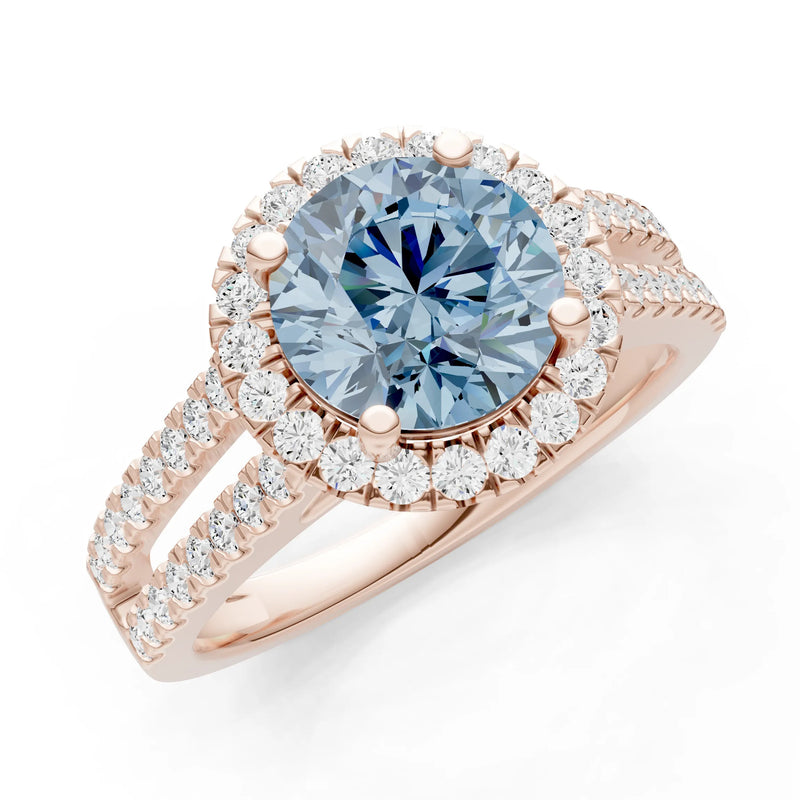 Round Cut Gemstone Halo Double Band Pave