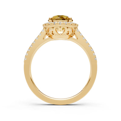 Round Cut Gemstone Halo Double Band Pave