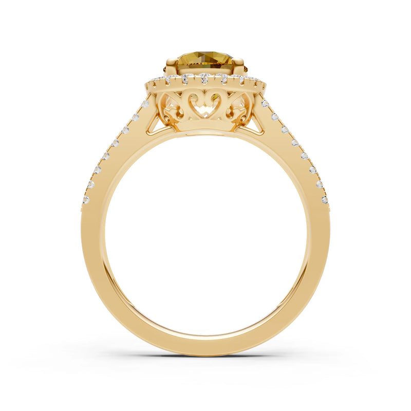 Round Cut Gemstone Halo Double Band Pave