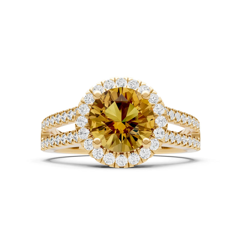 Round Cut Gemstone Halo Double Band Pave