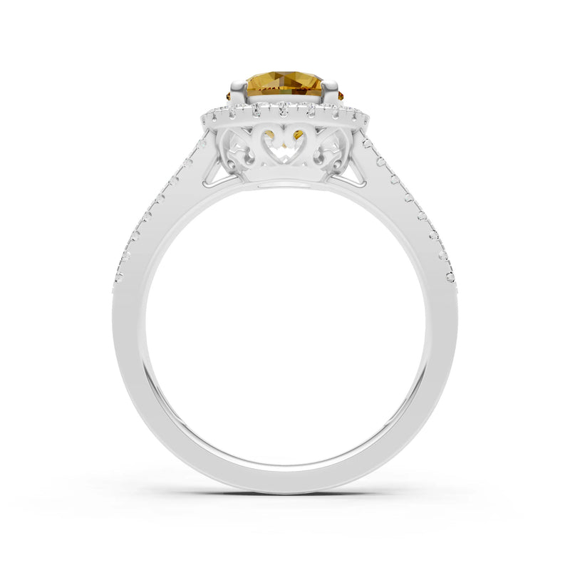 Round Cut Gemstone Halo Double Band Pave