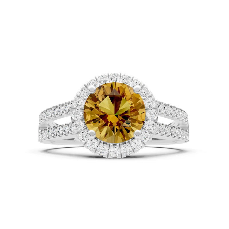 Round Cut Gemstone Halo Double Band Pave