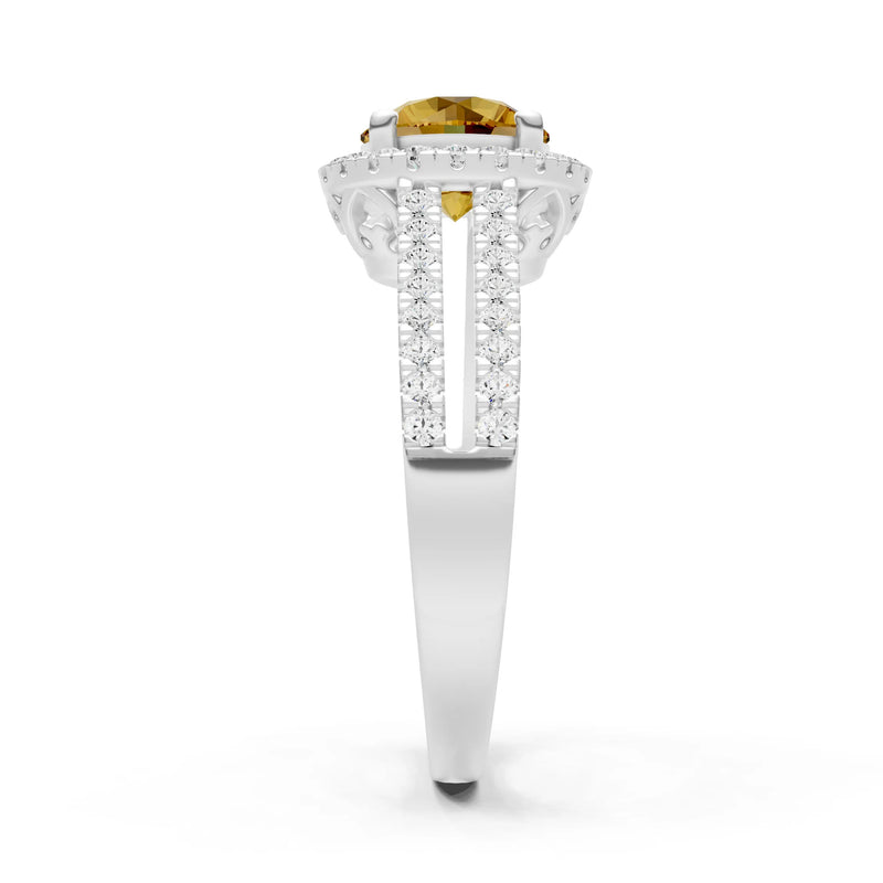 Round Cut Gemstone Halo Double Band Pave