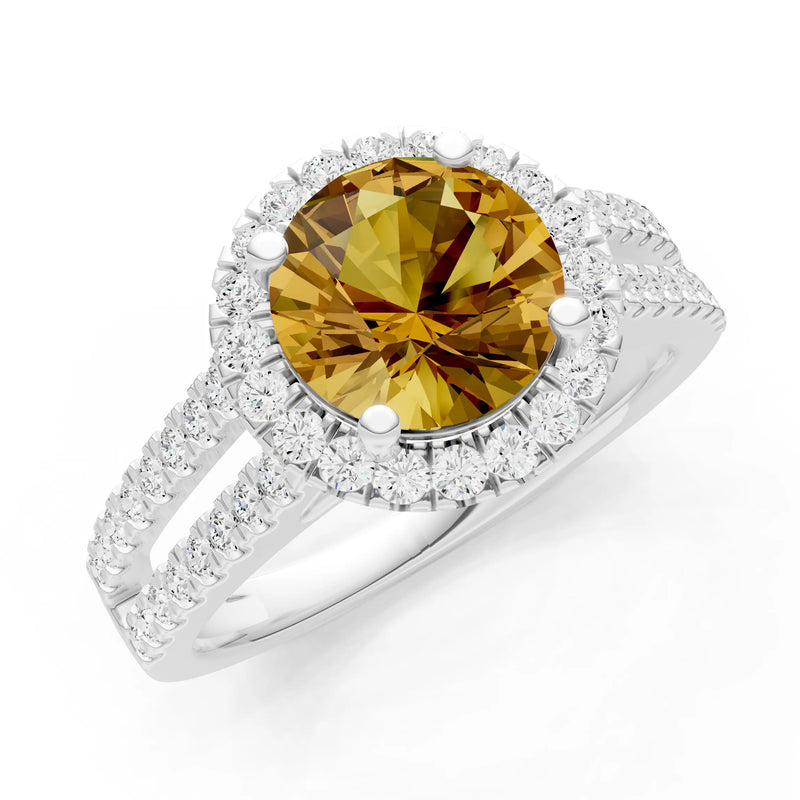 Round Cut Gemstone Halo Double Band Pave