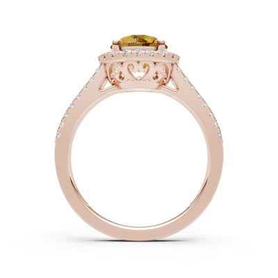 Round Cut Gemstone Halo Double Band Pave