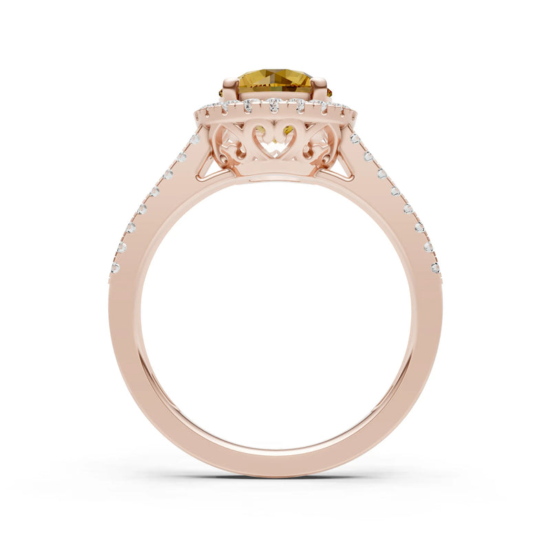 Round Cut Gemstone Halo Double Band Pave