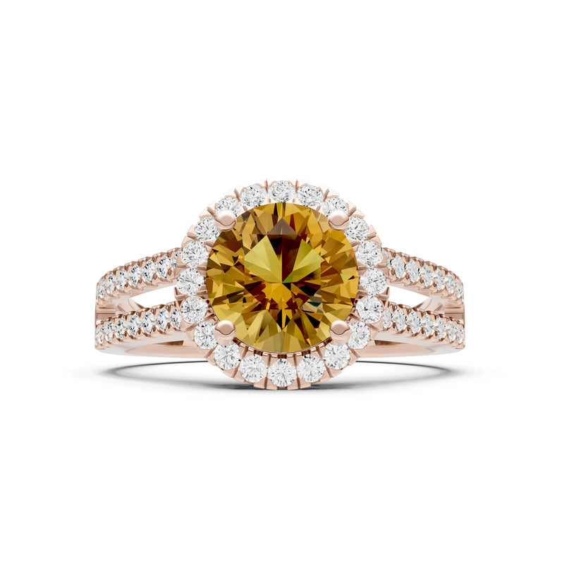 Round Cut Gemstone Halo Double Band Pave