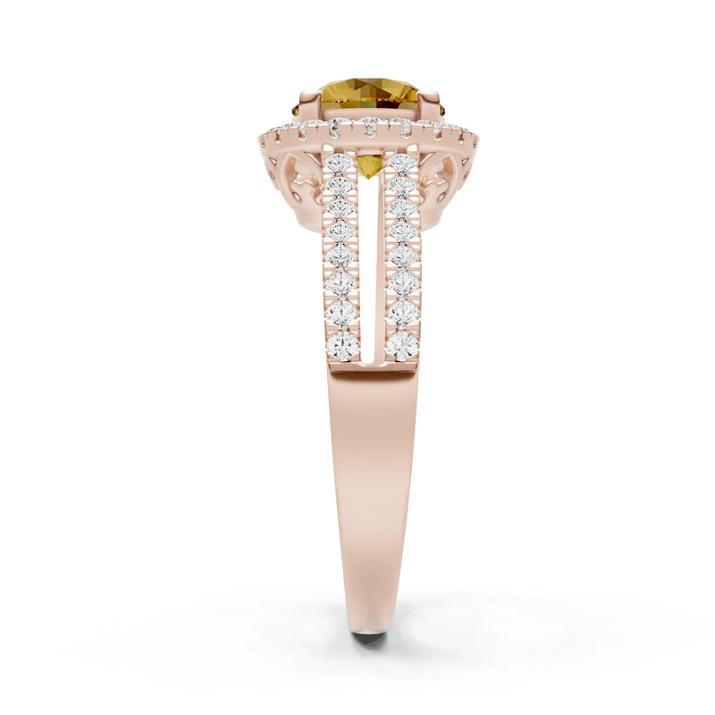 Round Cut Gemstone Halo Double Band Pave