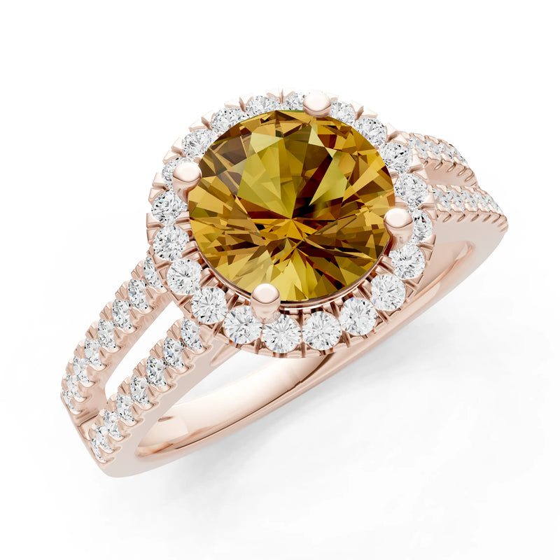 Round Cut Gemstone Halo Double Band Pave