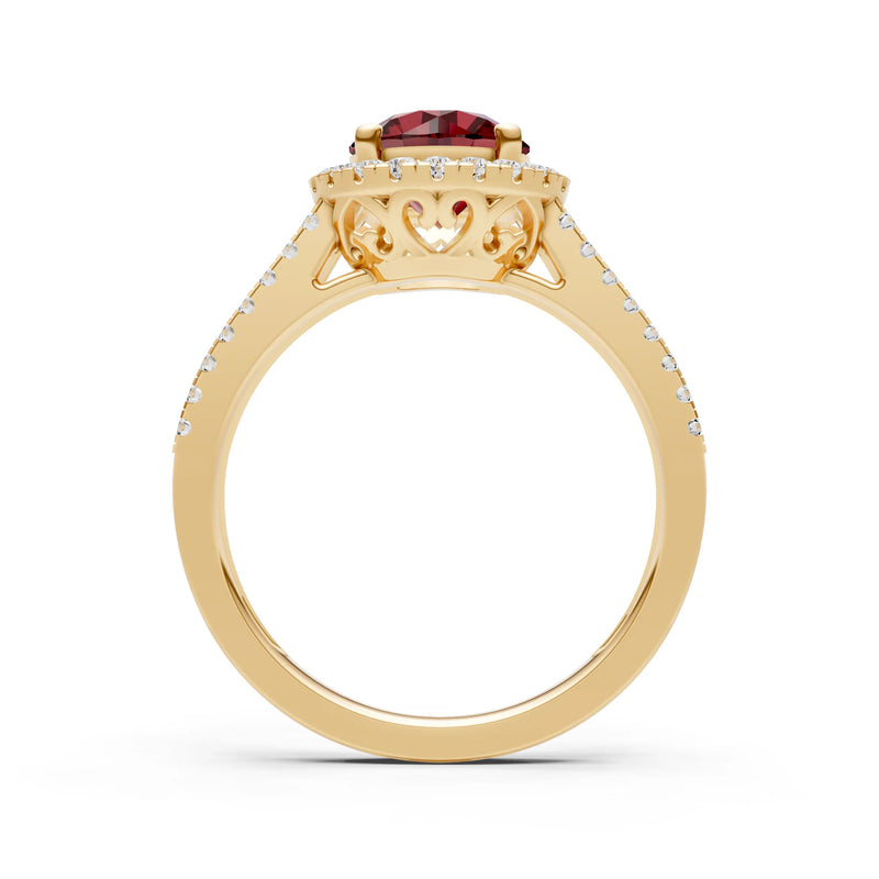 Round Cut Gemstone Halo Double Band Pave